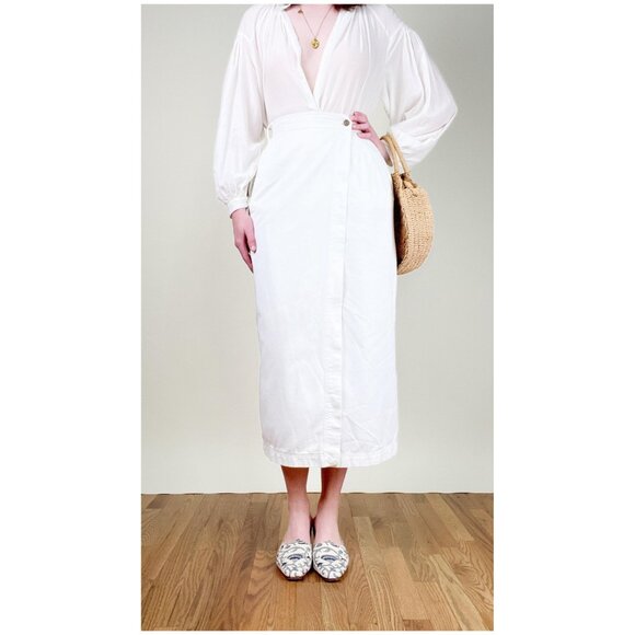 Vintage Denim Jean Midi Maxi Wrap Skirt High Rise French Girl Coastal Cowgirl - Picture 4 of 11